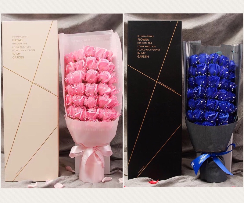 SOAP FLOWER STARRY BLUE / PINK 33 ROSES BOX SET