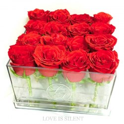 紅寶瑰麗  — 法式時尚水晶盒 ( 16 朵鮮花玫瑰 )