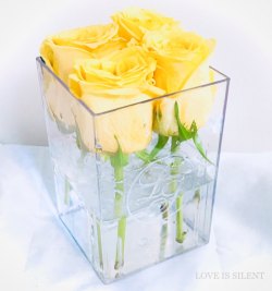 金黃瑰寶 — 水晶盒 ( 4 朵鮮花玫瑰 )
