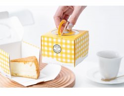 3吋黃色格仔手提蛋糕盒