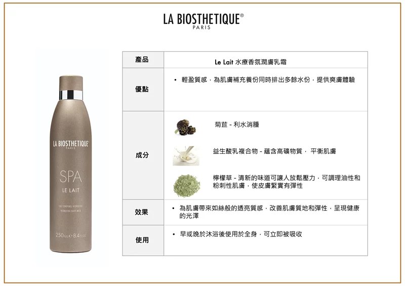 La Biosthetique 水療香氛潤膚乳霜 Le Lait SPA 