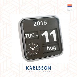 Karlsson 43cm Flip wall/table clock Silver/Black 荷蘭Karlsson 43cm(大)銀黑色翻頁式 座枱/掛牆時鐘