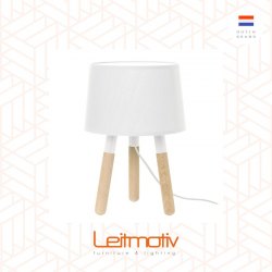 Leitmotiv, Table lamp Orbit wood, white, fabric shade