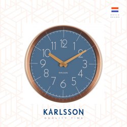 Karlsson, Wall clock Convex glass jean blue, copper case 銅框凸玻璃掛鐘(藍)
