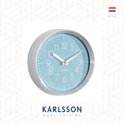 Karlsson, Wall clock Convex glass dusk blue, brushed aluminum case 鋁框凸玻璃掛鐘(粉藍)