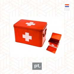 pt, Medicine storage box metal red w. white cross
