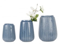 pt, Vase Knitted medium ceramic blue
