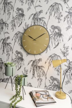 Karlsson, Wall clock Leaf mustard yellow, Dome glass, Design by Boxtel Buijs