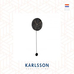 Karlsson, Wall clock Pendule Longue marble print black (Pendulum)