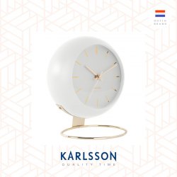 Karlsson, Table clock Globe white w. gold plated stand