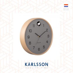 Karlsson, Wall clock 31.5cm Natural Cuckoo birch wood mouse grey