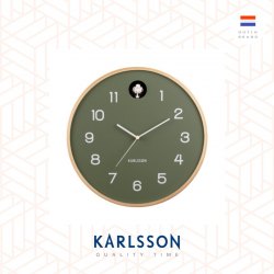 Karlsson, Wall clock 31.5cm Natural Cuckoo birch wood jungle green