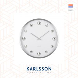 Karlsson, Wall clock 35.5cm Shiny Dots aluminium white w. silver