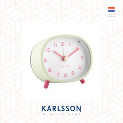 Karlsson, Alarm clock Cheeky oval metal soft green. Design by Studio DiscoDip