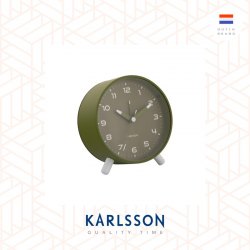 Karlsson, Alarm clock Orgullo metal army green. Design by Armando Breeveld