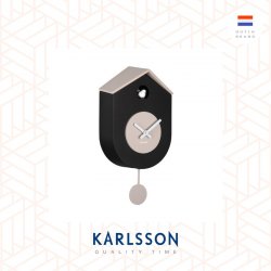 Karlsson, Wall clock L. 32.5cm Grato Cuckoo ABS black w. warm grey (Pendulum)