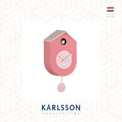 Karlsson, Wall clock L. 32.5cm Grato Cuckoo ABS tan rose w. soft pink (Pendulum)