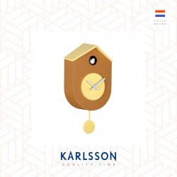 Karlsson, Wall clock L. 32.5cm Grato Cuckoo ABS ochre yellow w. soft yellow (Pendulum)