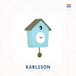 Karlsson, Wall clock L. 34.5cm Cuckoo Light plastic misty blue w. army green (Pendulum)