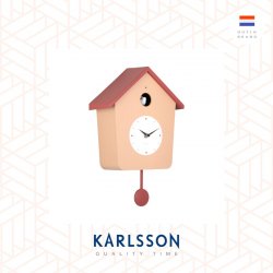 Karlsson, Wall clock L. 34.5cm Cuckoo Light plastic soft brown w. red ochre (Pendulum)