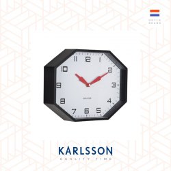 Karlsson, Wall clock L.32cm Modern Factory Octagon black w. bright red