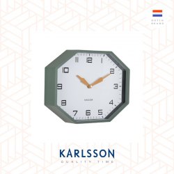 Karlsson, Wall clock L.32cm Modern Factory Octagon jungle green w. ochre yellow