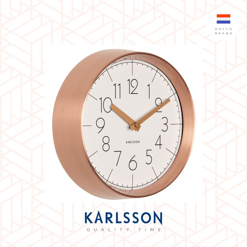 Karlsson, Wall clock Convex glass white, copper case 銅框凸玻璃掛鐘(白)