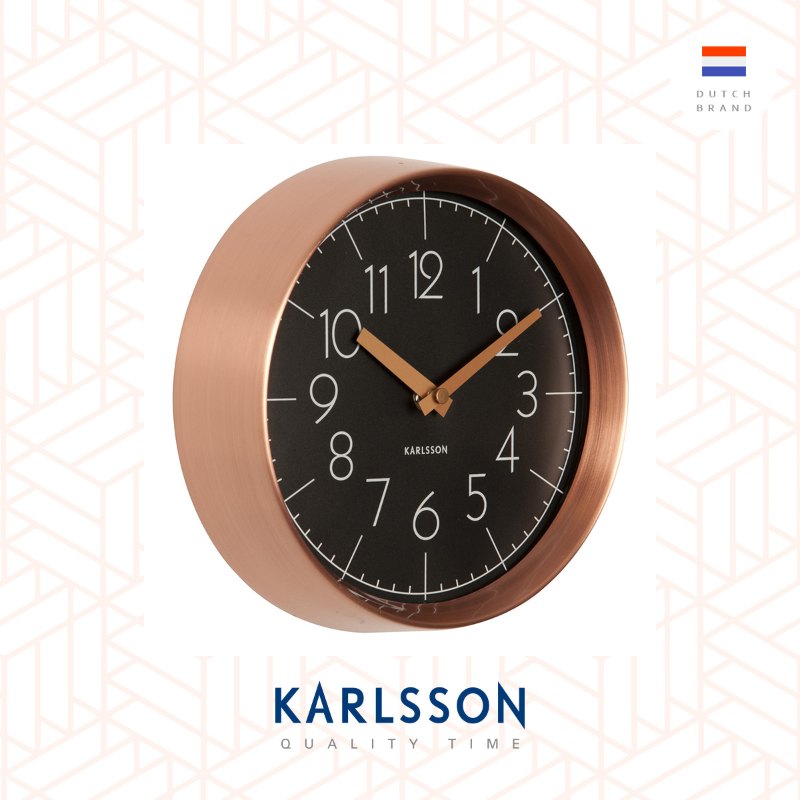 Karlsson, Wall clock Convex glass black, copper case 銅框凸玻璃掛鐘(黑)