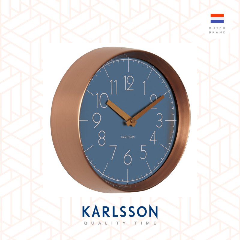 Karlsson, Wall clock Convex glass jean blue, copper case 銅框凸玻璃掛鐘(藍)