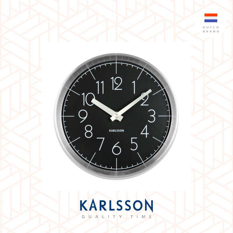 Karlsson, Wall clock Convex glass black, brushed aluminum case 鋁框凸玻璃掛鐘(黑)