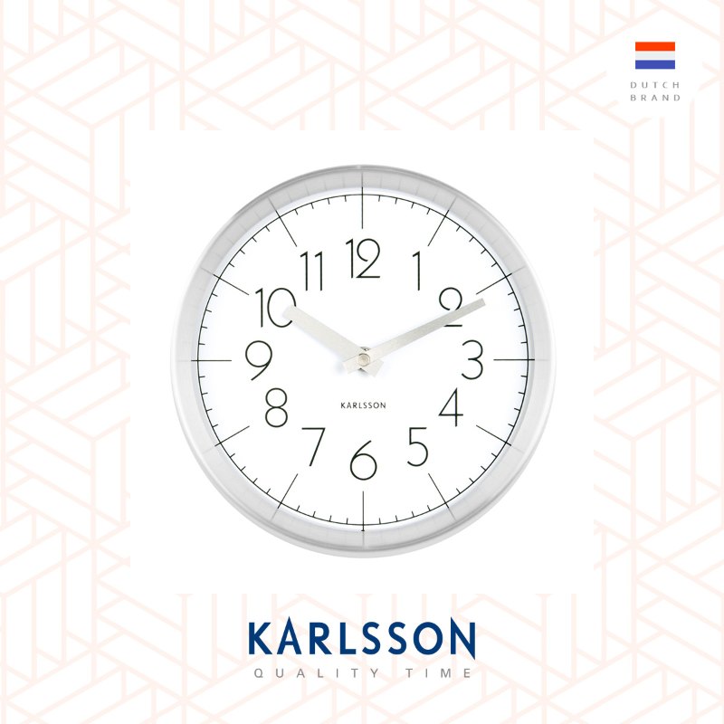 Karlsson, Wall clock Convex glass white, brushed aluminum case 鋁框凸玻璃掛鐘(白)