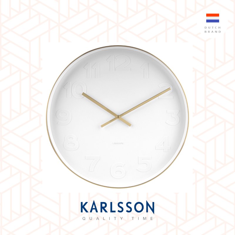 Karlsson wall clock 51cm Mr.White numbers w. brushed gold case