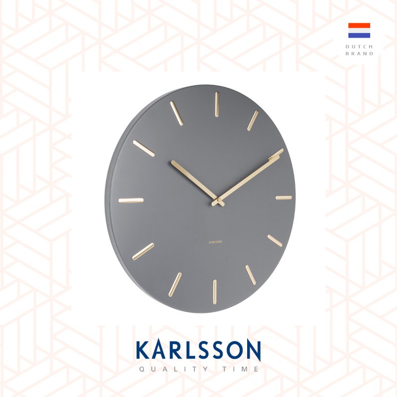 Karlsson Wall clock Charm steel grey with gold battons