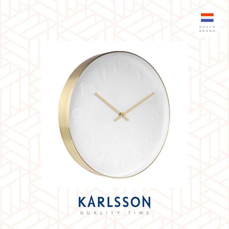Karlsson 37.5cm wall clock Mr.White numbers w.brushed gold case