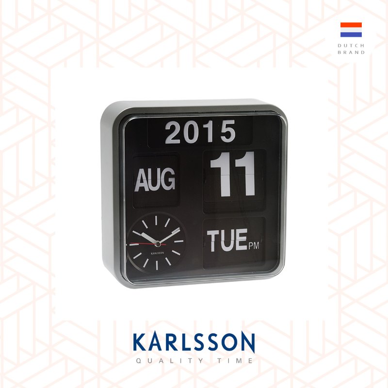 Karlsson 24.5cm Flip wall/table clock Silver/Black 荷蘭Karlsson 24.5cm(小) 銀黑色翻頁式 座枱/掛牆時鐘