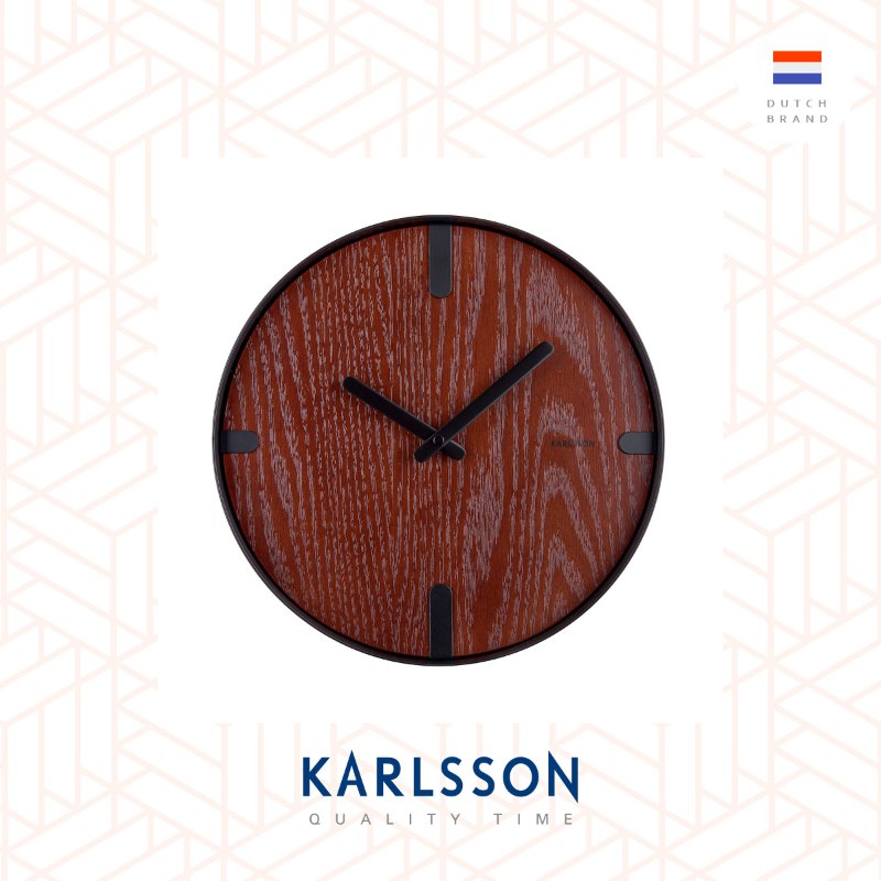 Karlsson wall clock 30cm Dashed walnut wood black