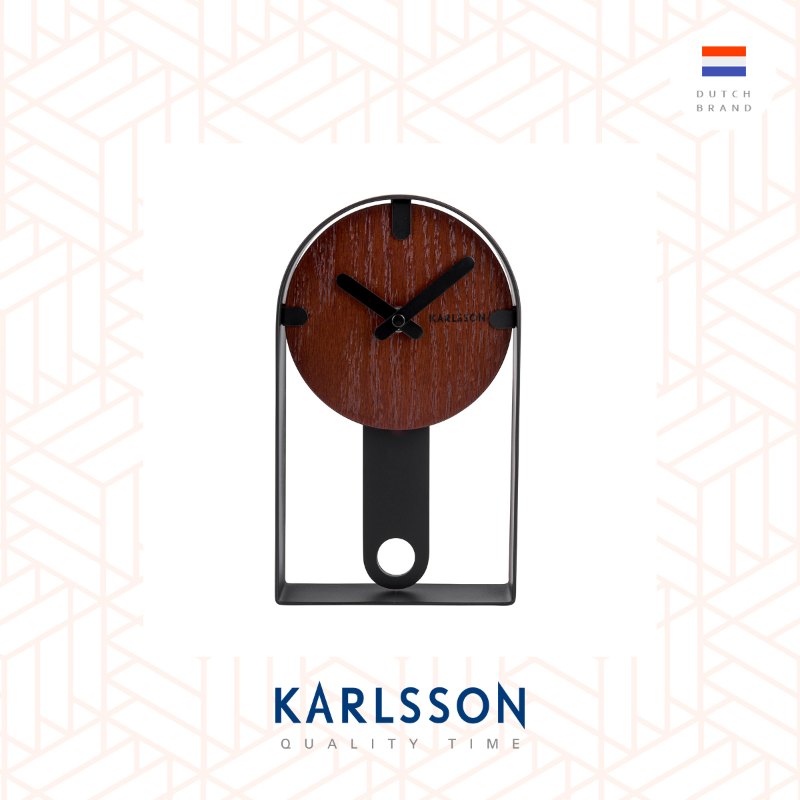 Karlsson table clock Dashed walnut wood black (Pendulum)