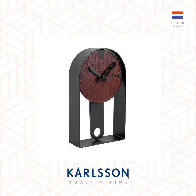 Karlsson table clock Dashed walnut wood black (Pendulum)