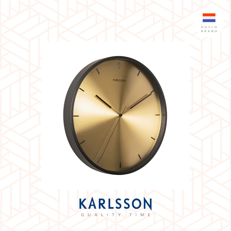Karlsson, Wall clock Finesse gold dial, black case, design by Design Armando Breeveld