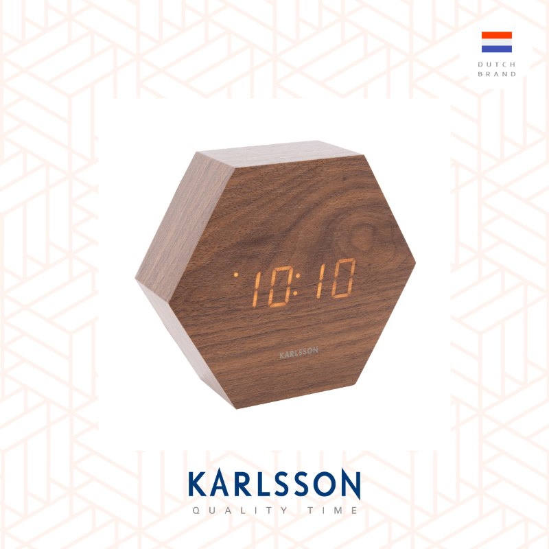Karlsson, Alarm clock Hexagon dark wood veneer, red LED