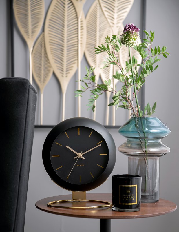 Karlsson, Table clock Globe black w. gold plated stand