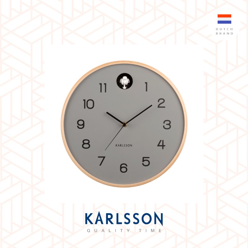 Karlsson, Wall clock 31.5cm Natural Cuckoo birch wood mouse grey