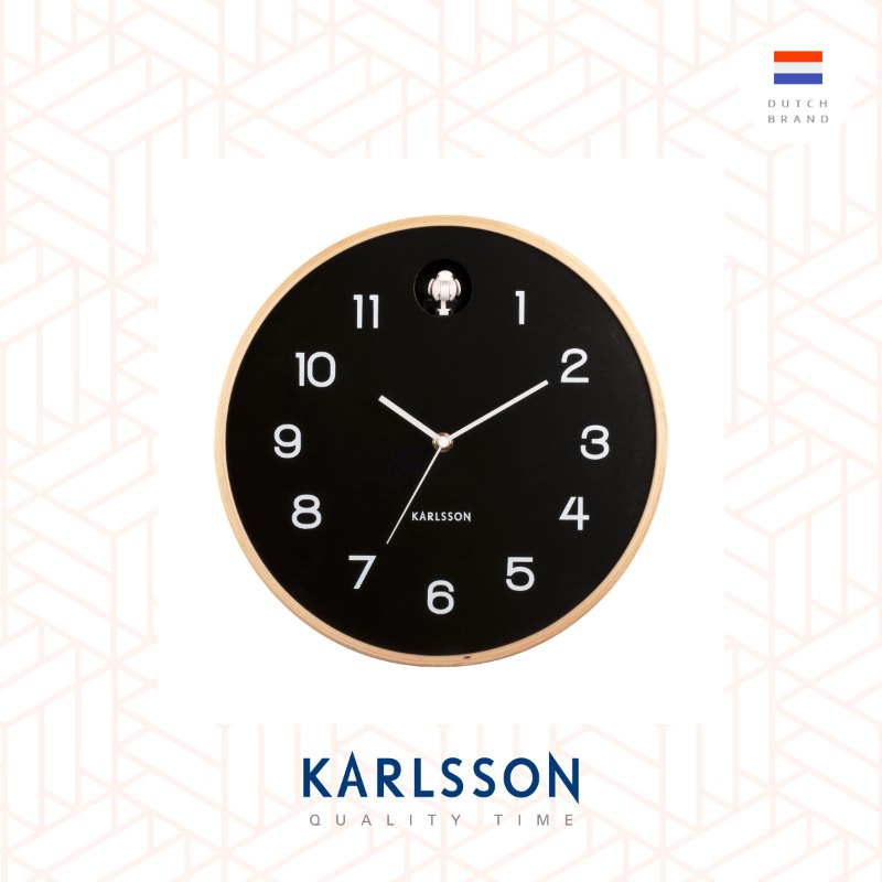 Karlsson, Wall clock 31.5cm Natural Cuckoo birch wood black