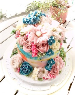 牡丹花籃    韓式唧花蛋糕