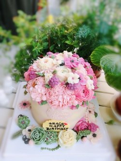 韓式唧花蛋糕  冷色玫瑰花花生日蛋糕