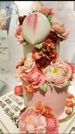 雙層豆蓉花藝蛋糕 韓式唧花蛋糕