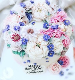 清新豆蓉花藝生日蛋糕 韓式唧花蛋糕