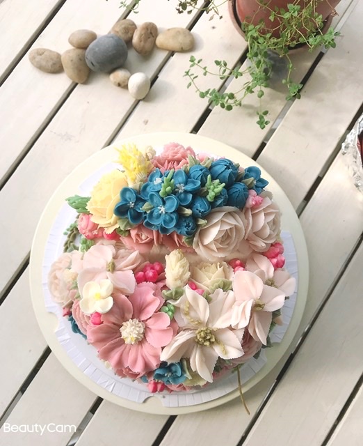 牡丹花籃    韓式唧花蛋糕