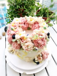 韓式唧花蛋糕  淡粉色系花藝生日蛋糕
