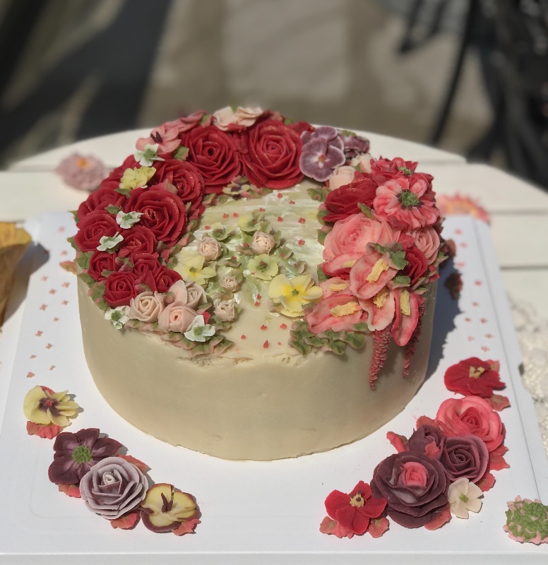 亮麗紅玫瑰花蛋糕 韓式唧花蛋糕